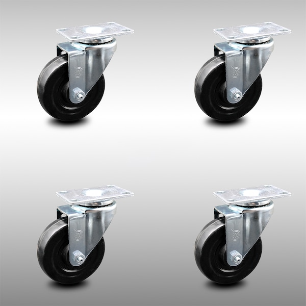 4 Inch SS Hard Rubber Wheel Swivel Top Plate Caster Set